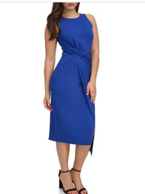 Siena Women's Ruched Side-Twist Sleeveless MIDI Dress - Sapphire  Size XS NWT